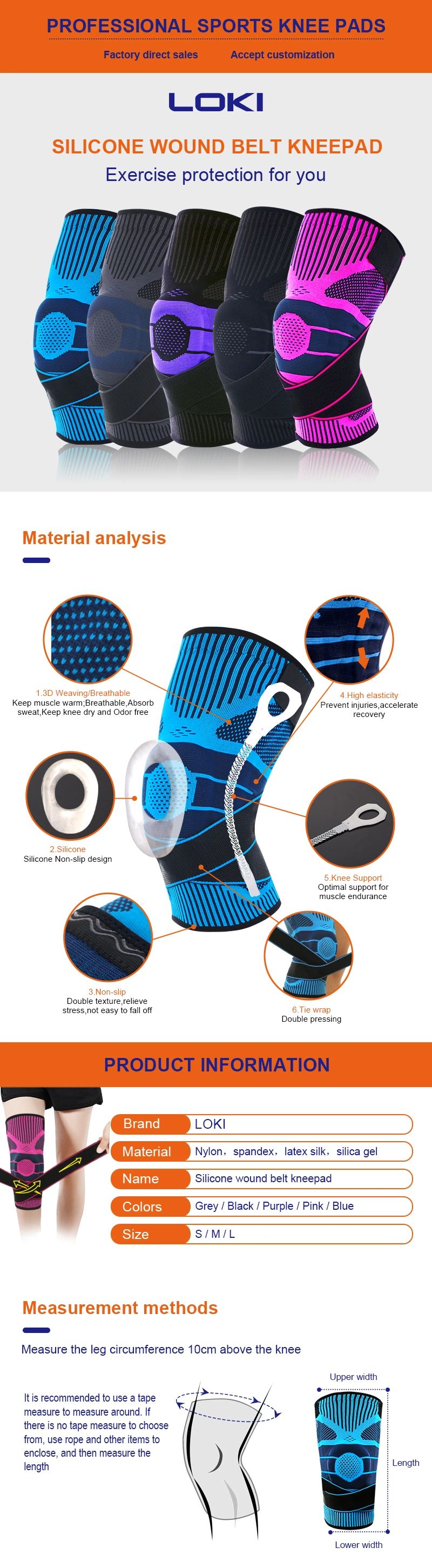 Nylon Spandex Elastic Knit Compression Knee Brace Support Flexible Knee Sleeve Manufacturer