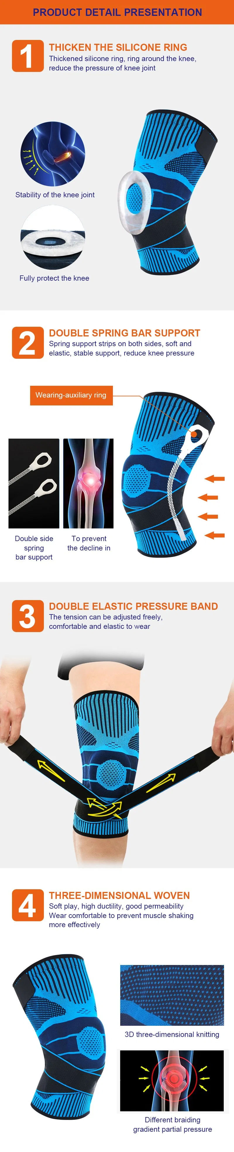 Nylon Spandex Elastic Knit Compression Knee Brace Support Flexible Knee Sleeve Manufacturer