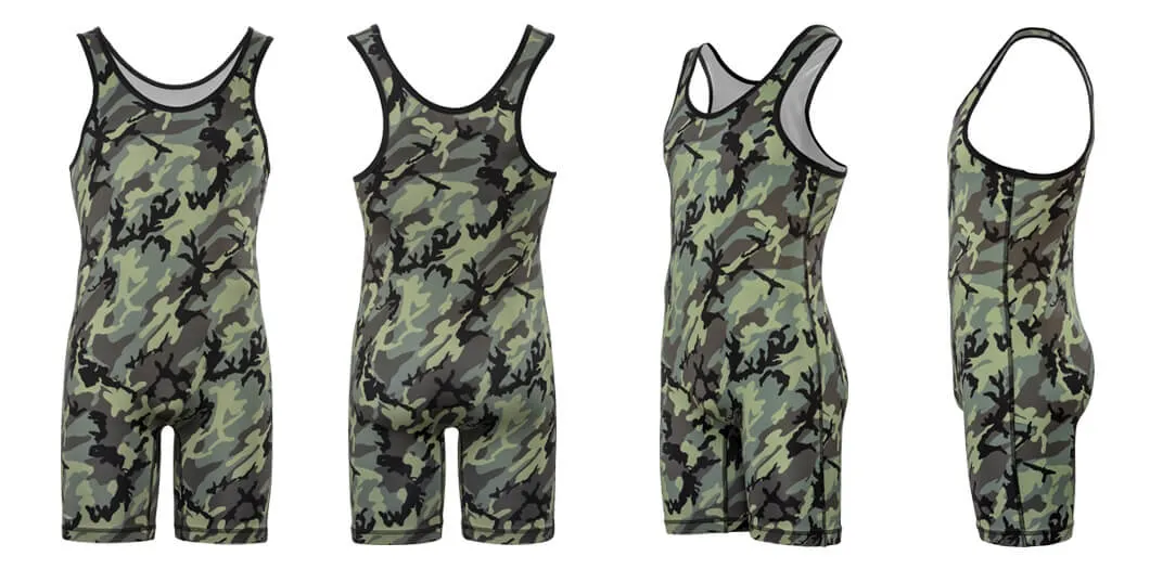 Custom 4 Year Old Green Camo Digital Camouflage Athletic Supporters Wrestling Reversible Singlet